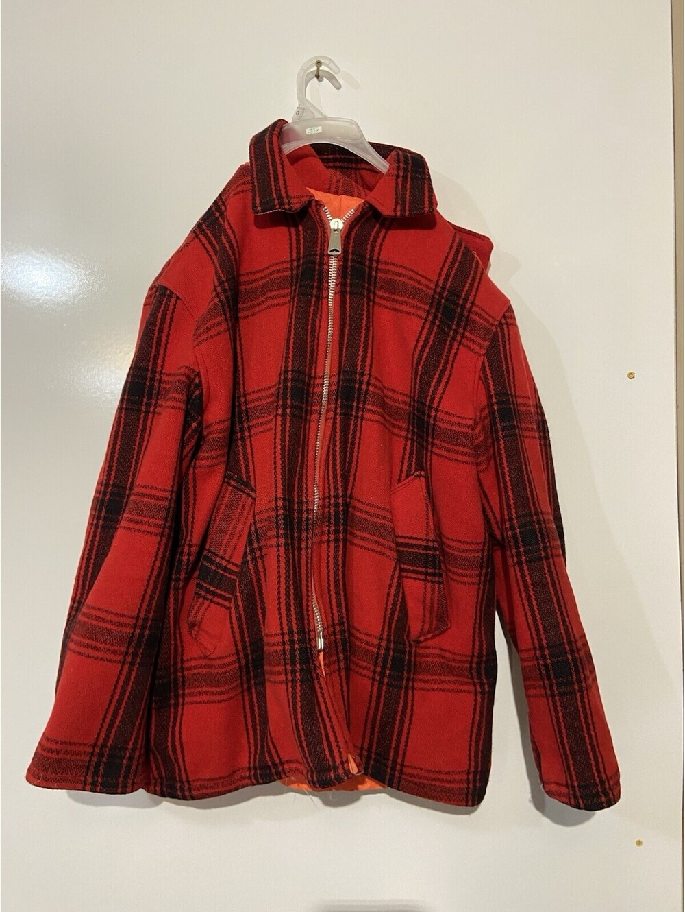 Mens VINTAGE Orange/Red Wool Reversible Hunting Jacket Sz L